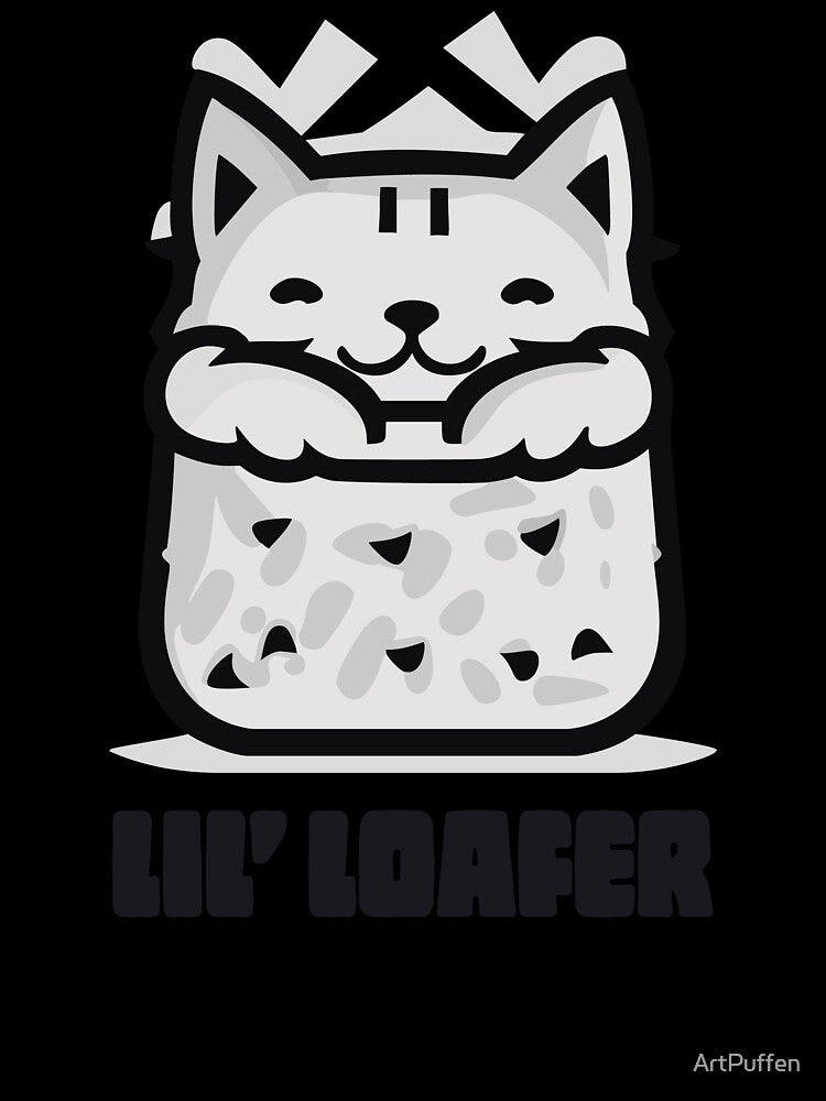 Lil Loafer Cat Loaf of Bread Black and White by ArtPuffen