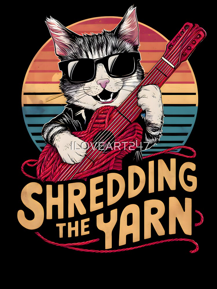 Shredding The Yarn Cat Guitar And Yarn Pun by ILOVEART247
