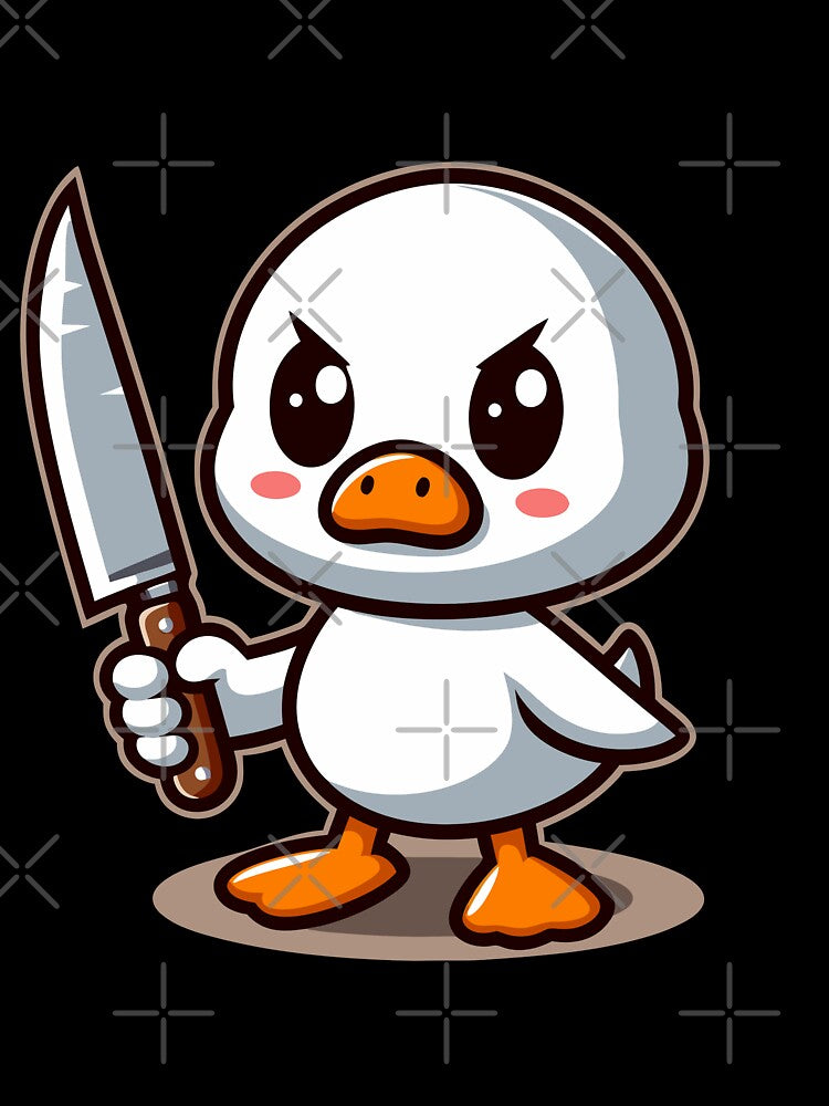 Cute angry duck with knife by Emegan Print Art