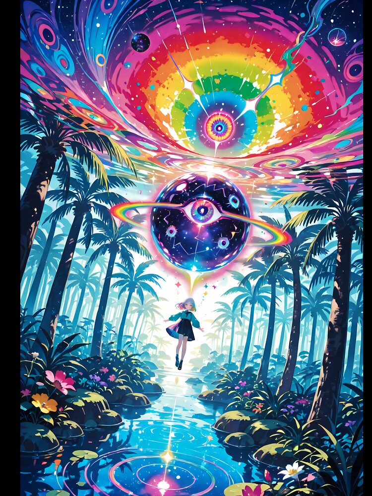 Psychedelic Eye Portal in Rainbow Jungle – Surreal Vaporwave Art by Xynith