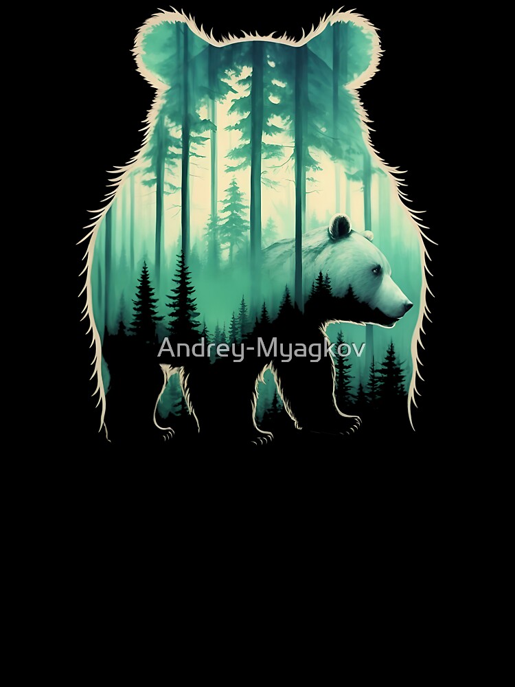 Preserve and protect bears and nature, Double exposure of bear silhouette and trees in misty forest, Save the wilderness environment and climate concepts by Andrey-Myagkov