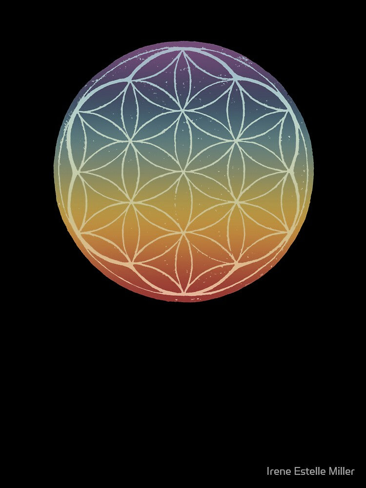 Flower of Life Linocut - Rainbow Sunset + Rainbow Sorbet by Irene Estelle