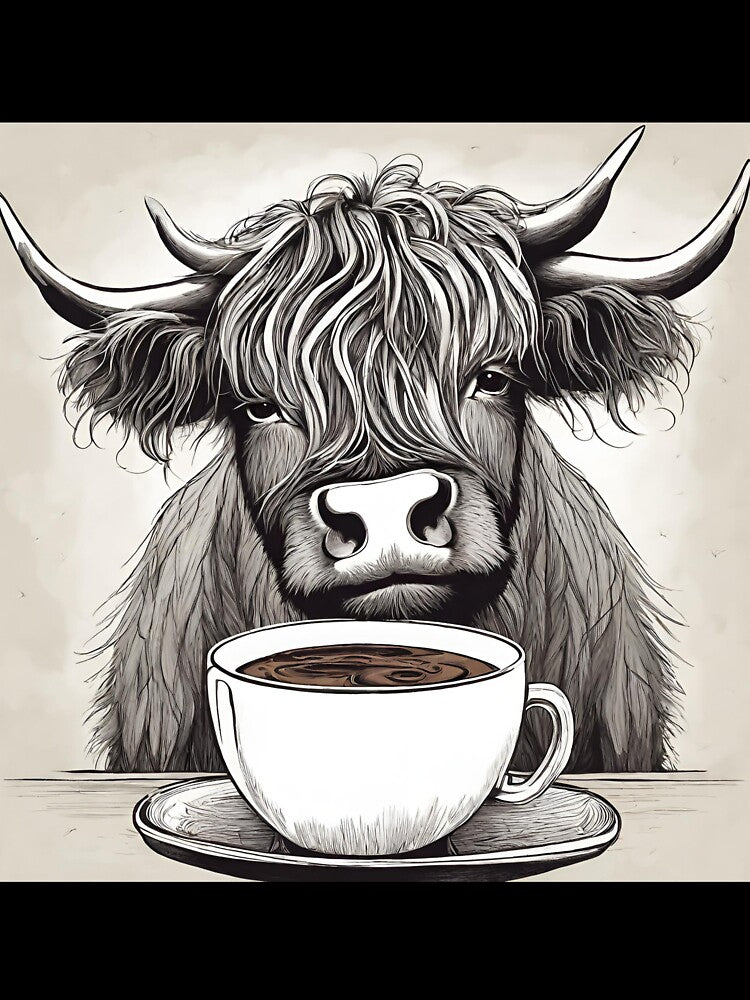"Moo-dy Morning" Highland Cow by ColourCove