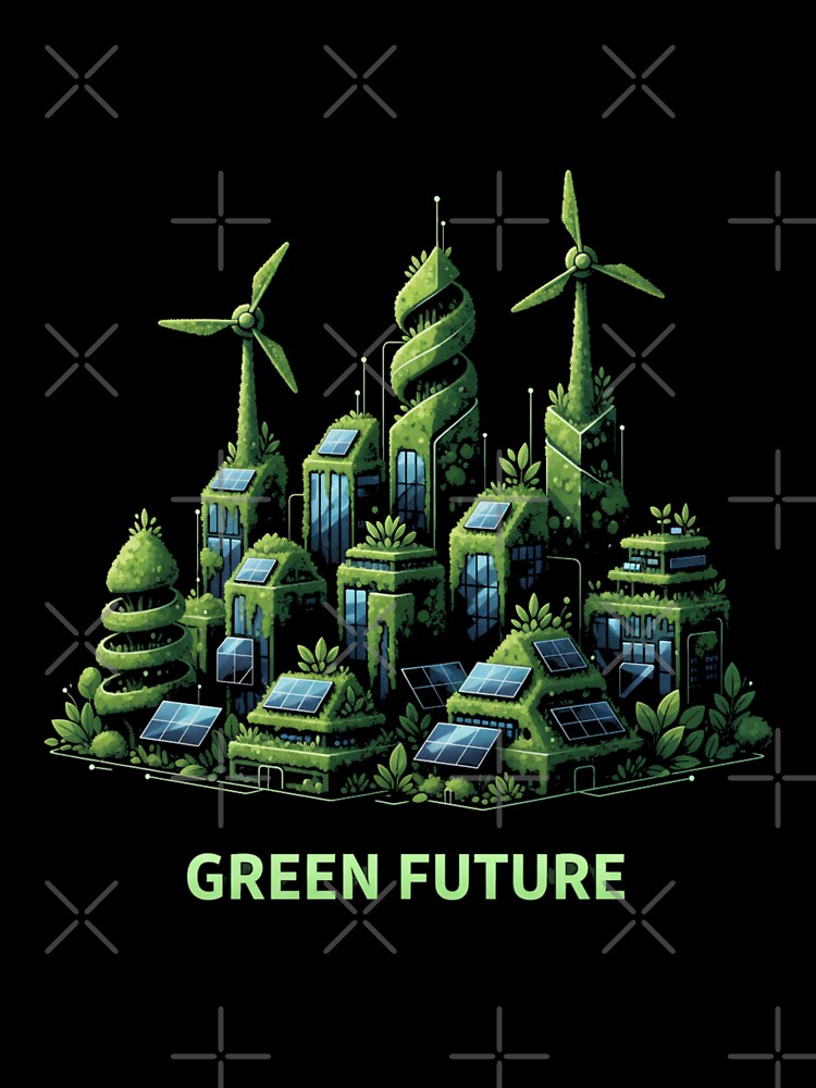 Green Future Solarpunk City Skyline Vector by FiveBlessings