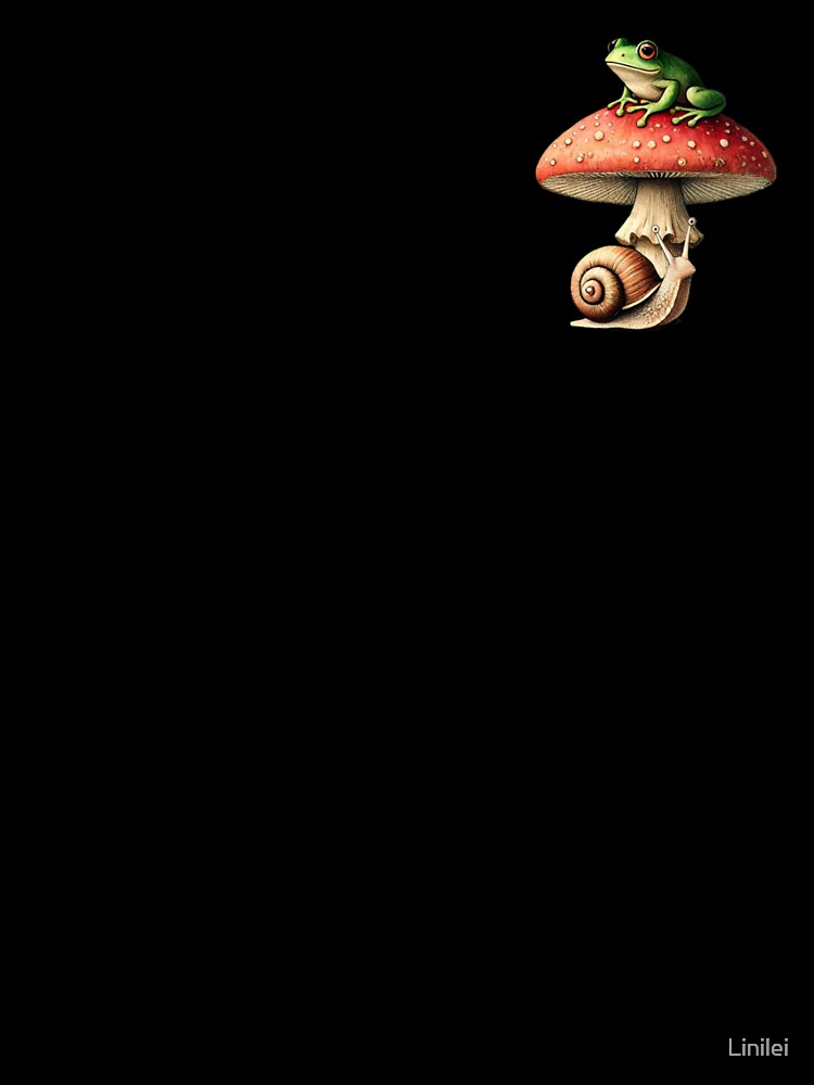 Green frog on fly agaric with snail (stylized) by Linilei