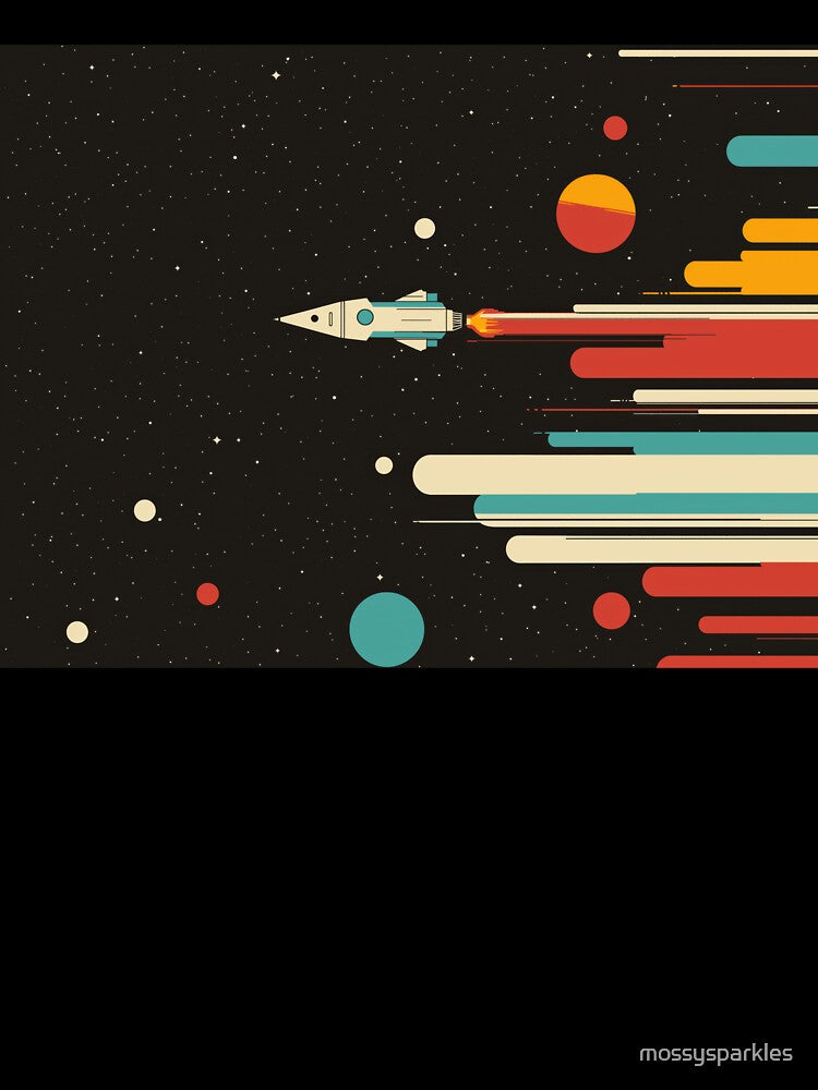 Retro Rocket Speeds Through Space by mossysparkles