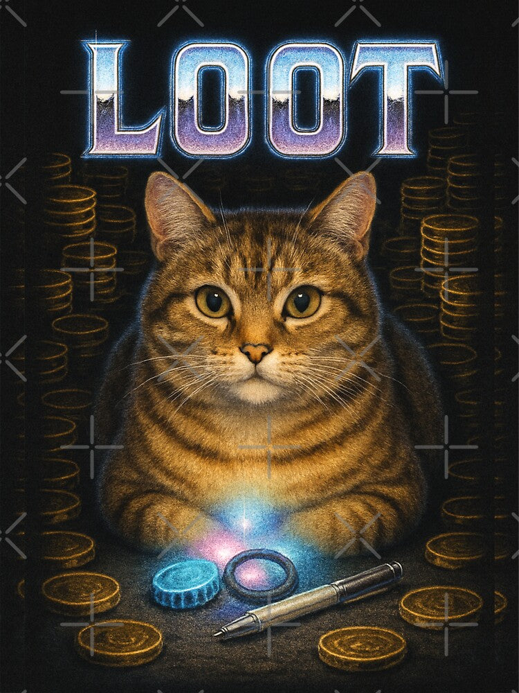 Loot Loaf Funny 80s Gamer Cat T-Shirt by catastrocat
