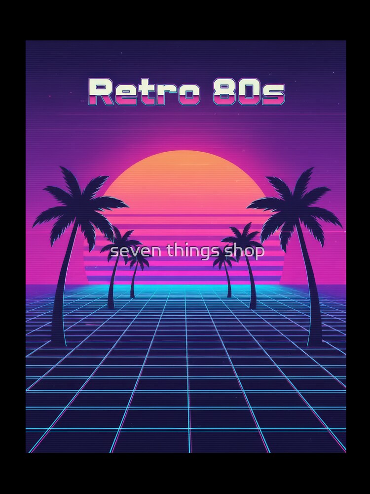 Retro 80s Synthwave Sunset with Palm Trees and Neon Grid by seven things shop