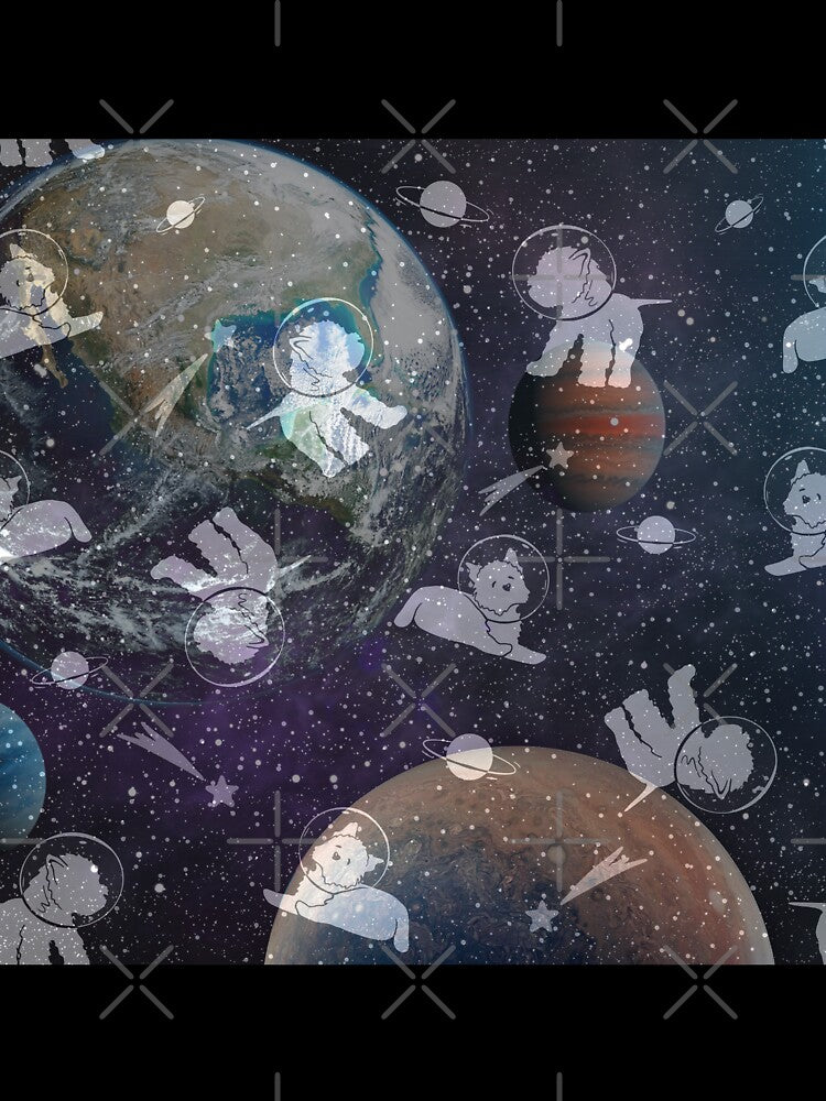 Space Fantasy Artwork / Retrofuturistic Space Art / White Astronaut Dogs In Space by haRexia