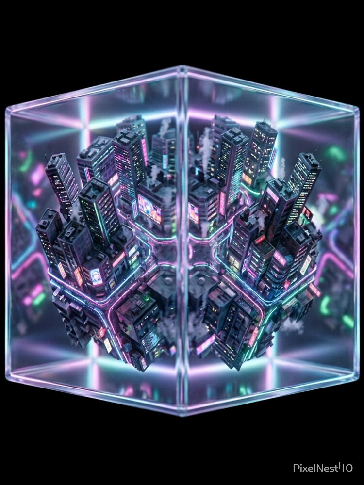 Neo Tokyo city floating cube by PixelNest40