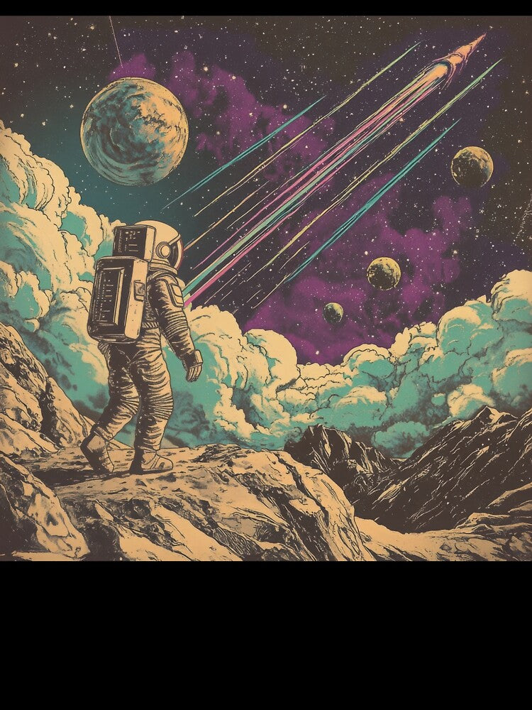 Vintage astronaut witnessing cosmic wonders by TeeTribeWear
