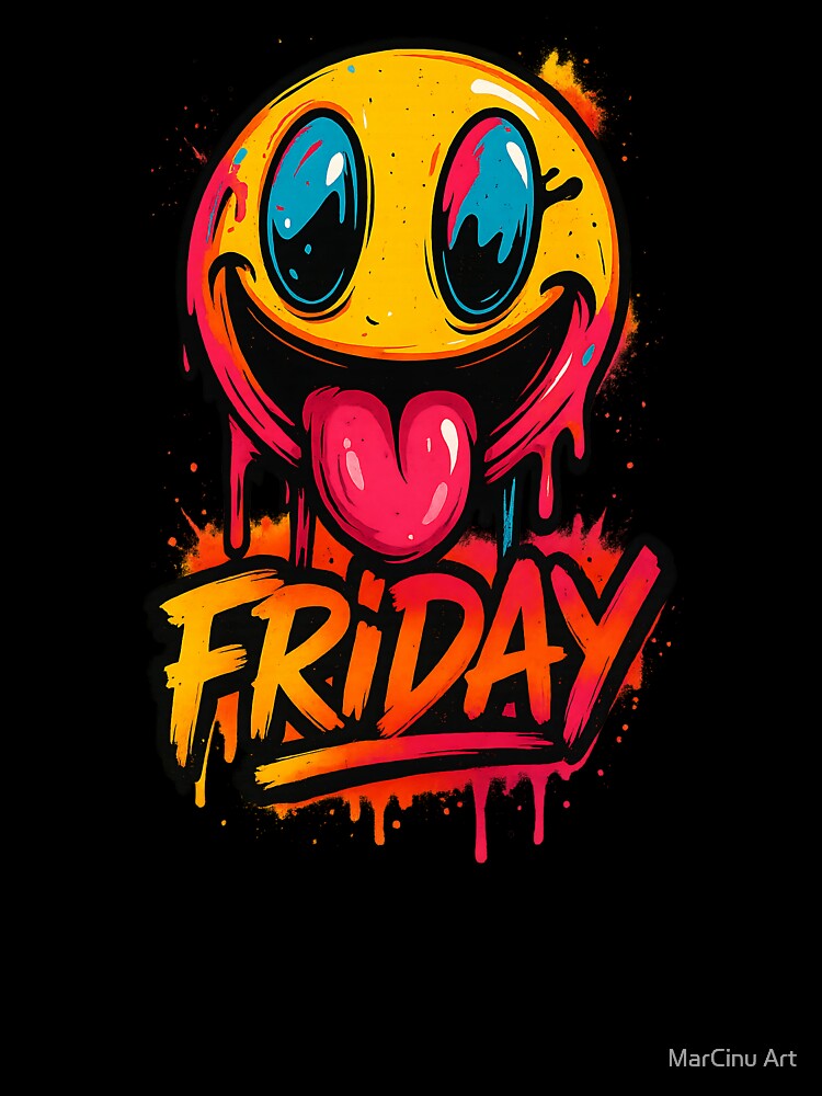 Melting Smiley Face Friday Neon Drip Graffiti Streetwear Graphic by MarCinu Art