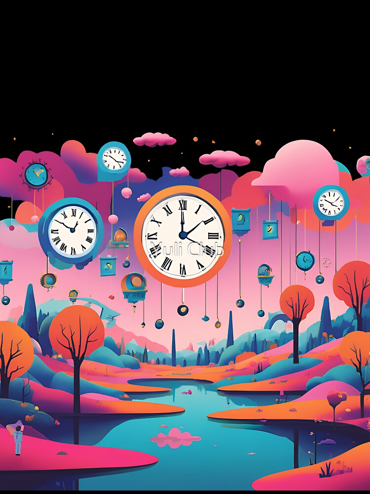 Surreal Landscape – Pink Sky, Clocks in the Clouds & Dream Lake by Yuli Club