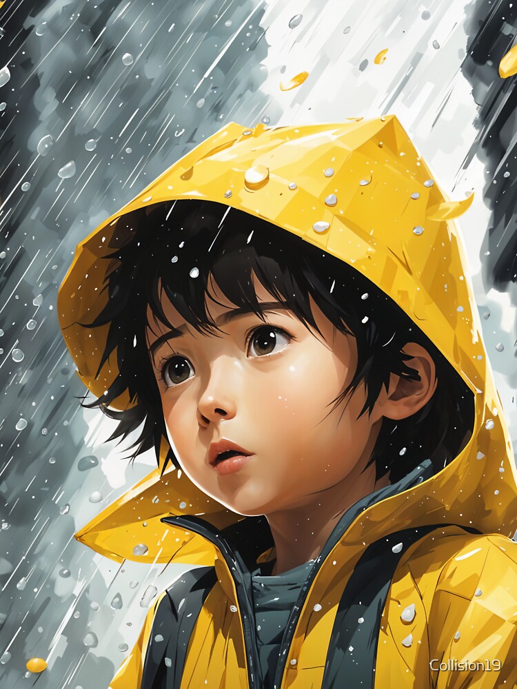 "Rainy Day Wonder" - Child in Yellow Raincoat Artwork by Collision19