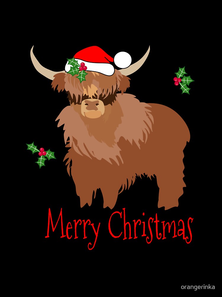 Merry Christmas from Fluffy Highland cow by orangerinka