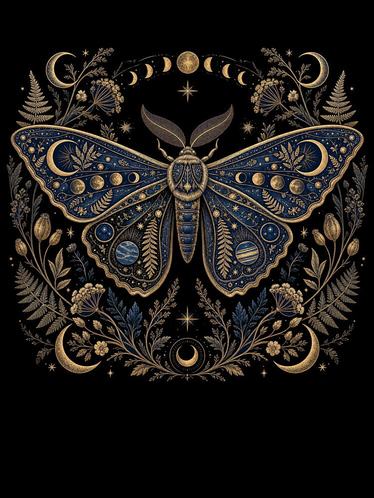 Mystical moth moon phases celestial illustration by puredevn