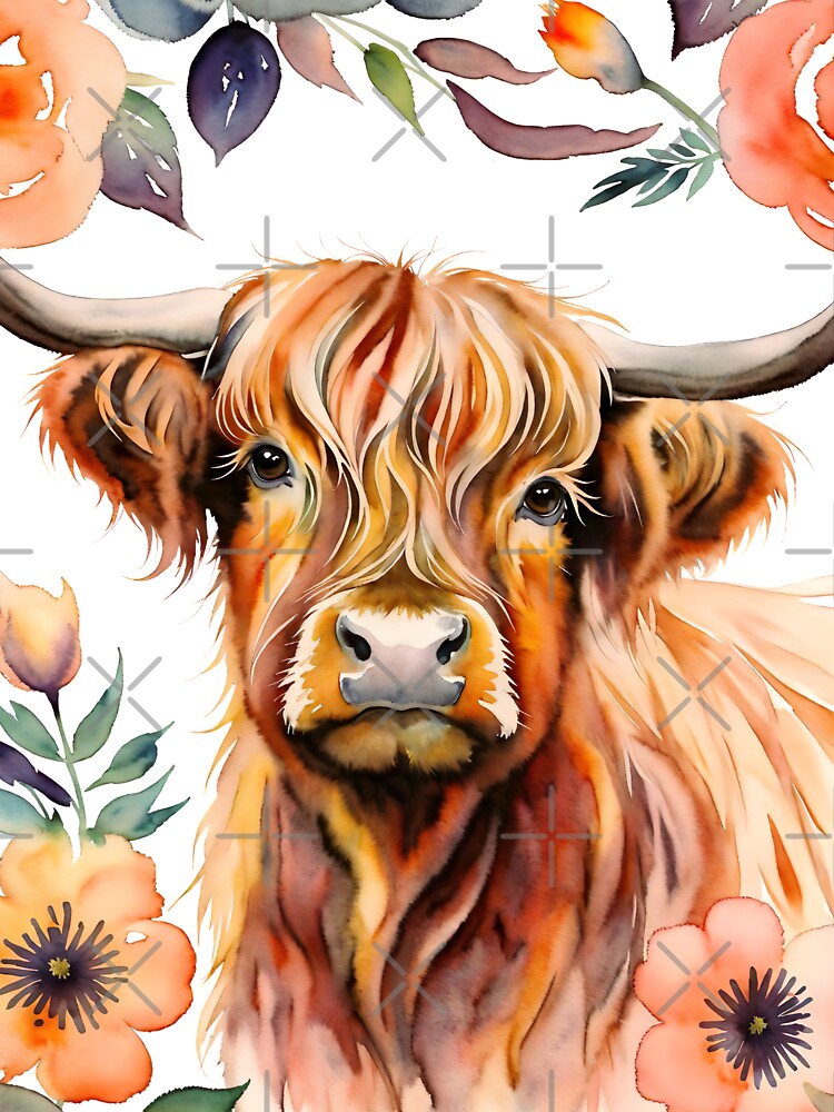 Highland Cow With Flowers by harshu77