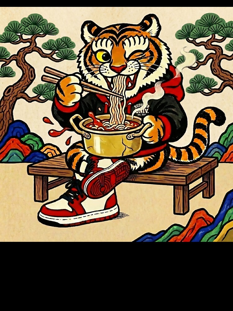 Hip-Bum: Korean Folk Art Tiger Eating Ramen by DimensionV Studio