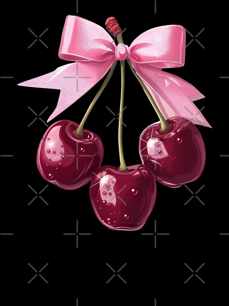 Coquette Aesthetic: Hanging Cherries From Pink Bow by Myra365Art