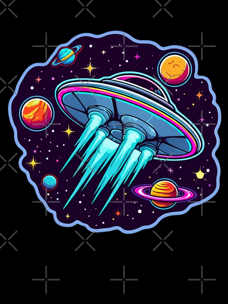 Colorful UFO Spaceship in Vibrant Outer Space by PrintBreeze