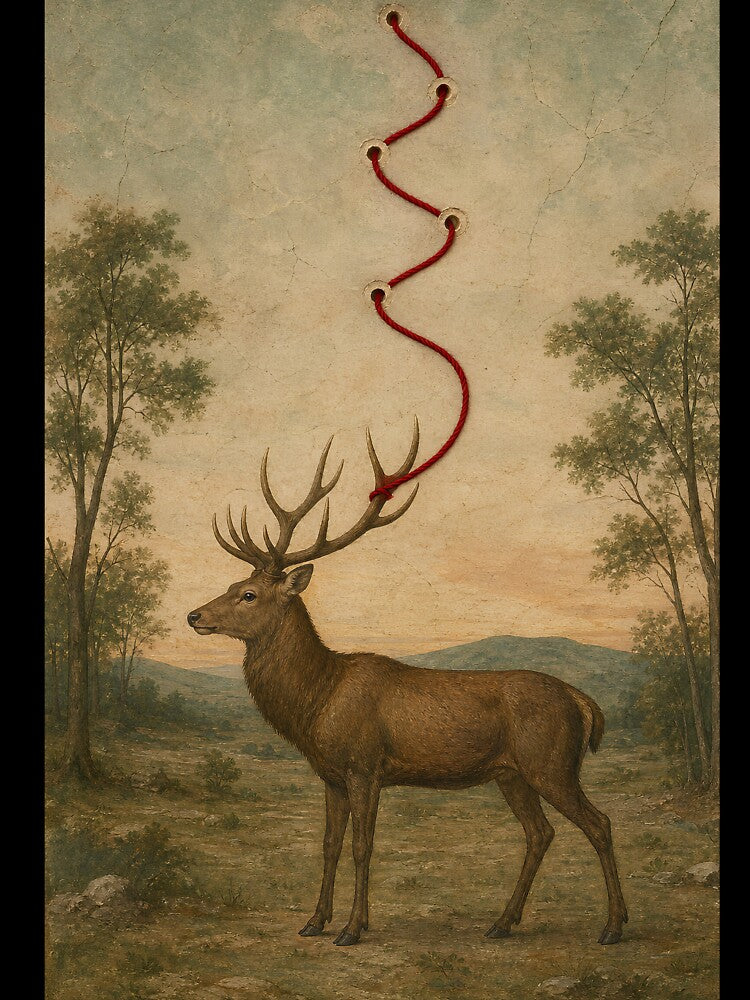 Red Thread Stag Vintage Forest Painting by ALShammari965