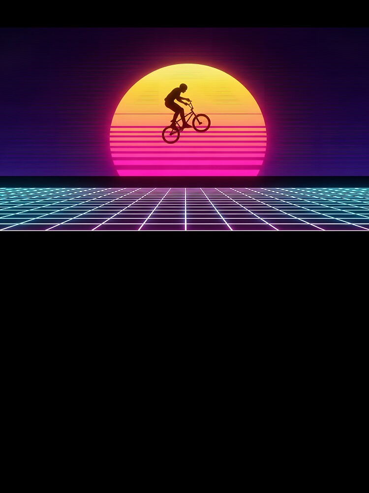 Retro BMX Synthwave Rider - 80s Sunset Grid Art by powersunlight
