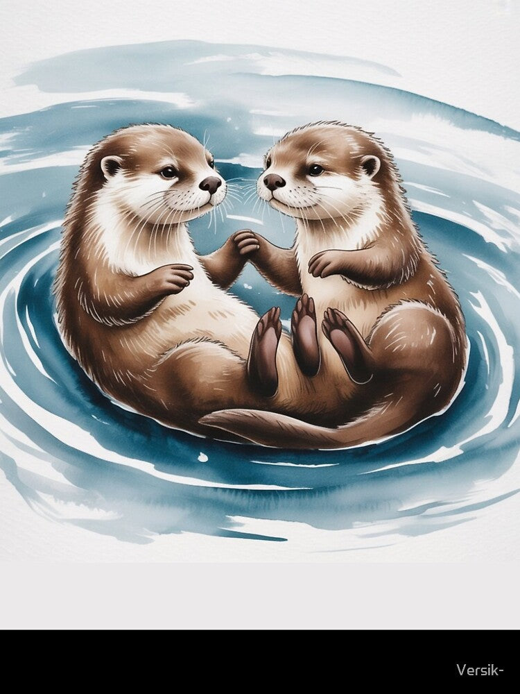 Otters Holding Hands - Cute Otters Gift Idea by Versik-