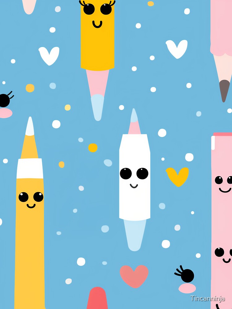 Bluetiful Buddies: Kawaii Pencils on a Happy Blue! by Tincanninja