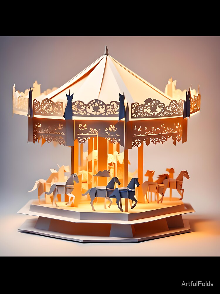 Origami Art - Whimsical Whirls: The Merry-Go-Round Shadow Lantern by ArtfulFolds
