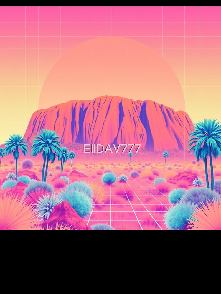 Vaporwave Uluru Sunset Art Print - Synthwave Ayers Rock with Palm Trees Retro 80s Poster by EllDAV777