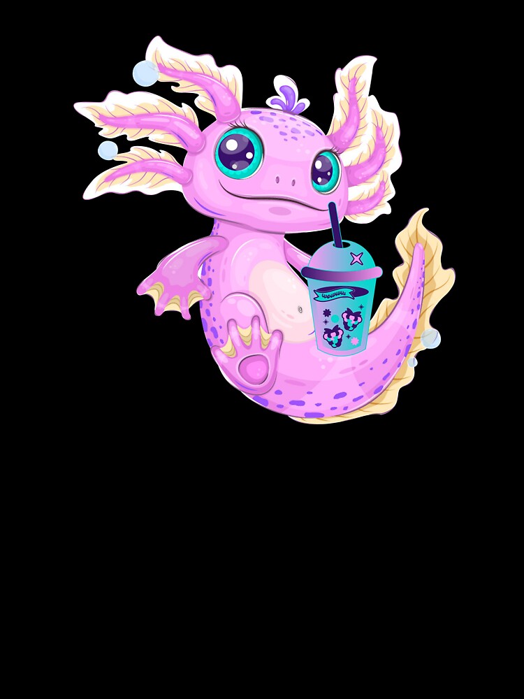 axolotl drinking boba milk tea by Hoetoons