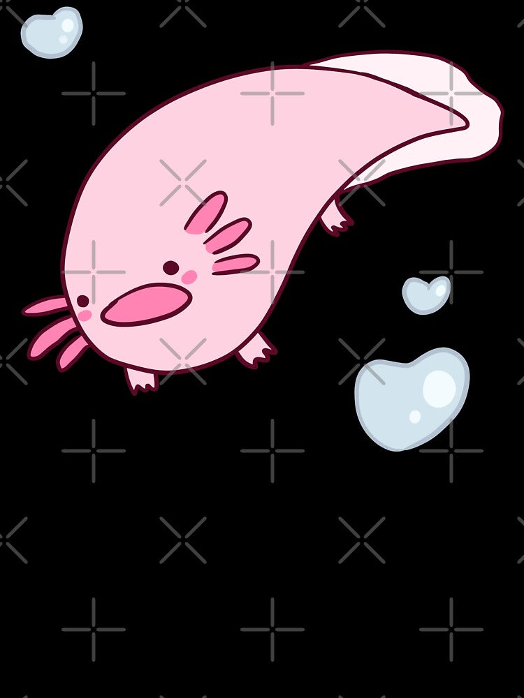 Funny axolotl with heart bubbles by Mayarart