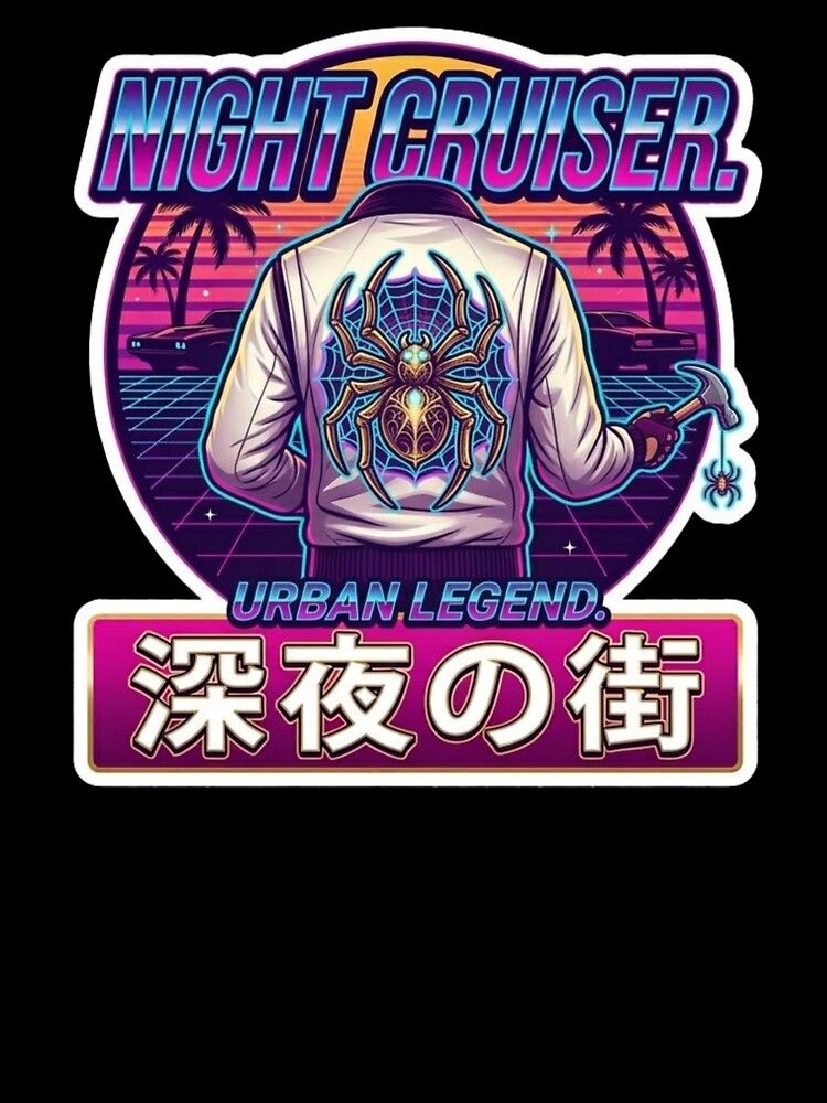 Retrowave Night Cruiser: Neon Spider Jacket & Japanese Aesthetic by Jaroslaw-S