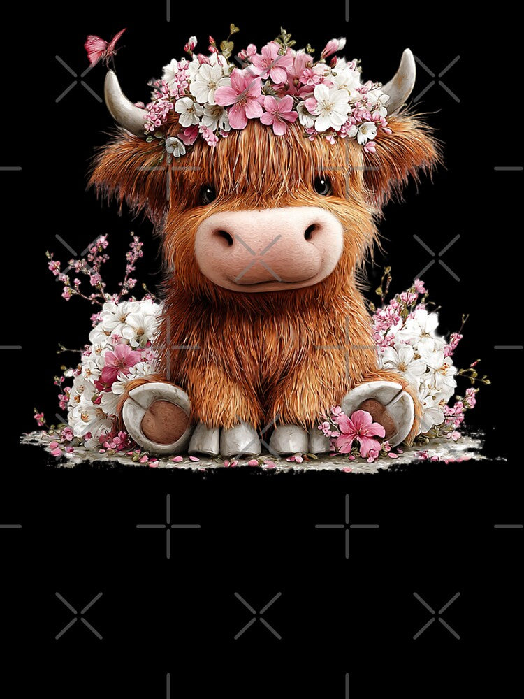 Floral Highland Cow with Butterfly by perijun
