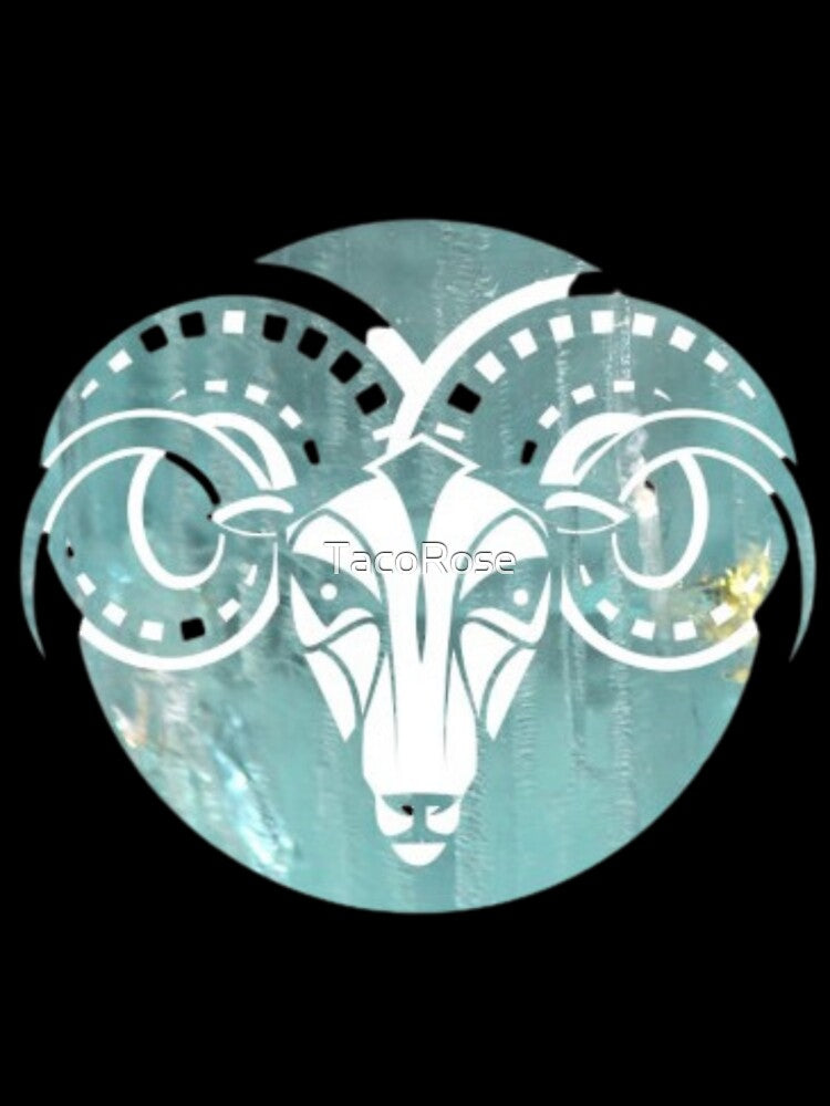Aries Zodiac Symbol Silhouette Design With March Birthstone Aquamarine Background by TacoRose
