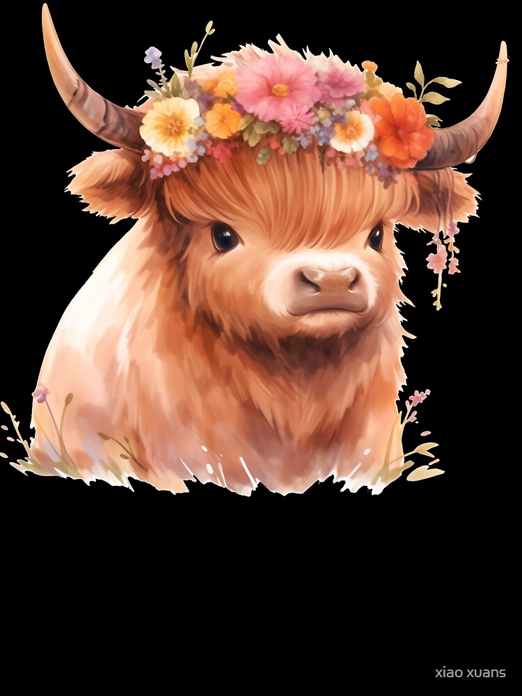 Highland cow with flowers crown by xiao xuans