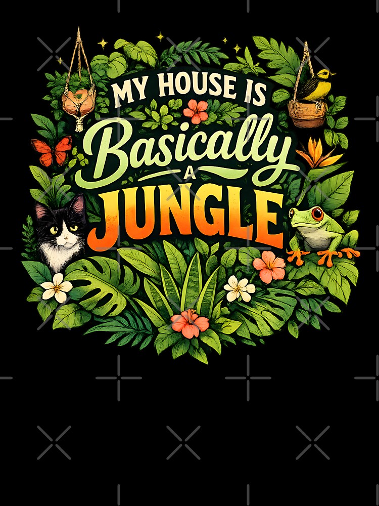 My House Is Basically a Jungle – Tropical Plant Lover Cat & Frog Design by blankTeeShirt
