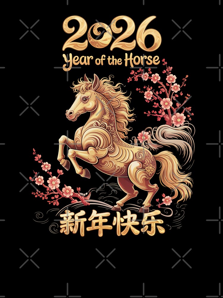 2026 Year of the Horse Golden Horse with Cherry Blossoms by Gogetgiggles