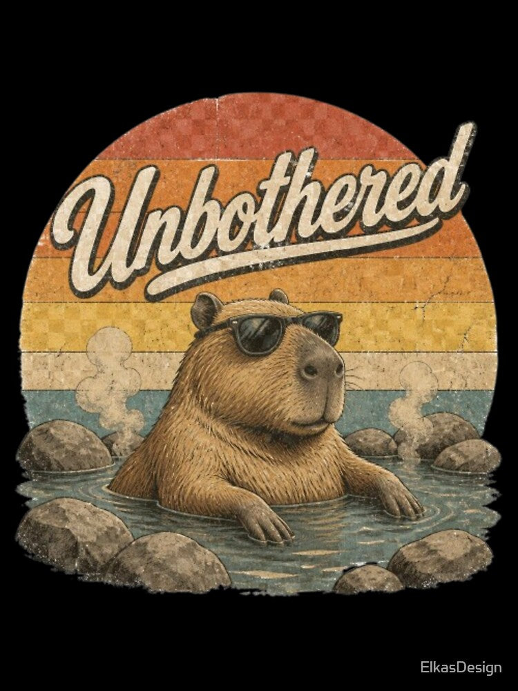 Unbothered Funny Capybara Hot Spring Retro Vintage Sunset by ElkasDesign