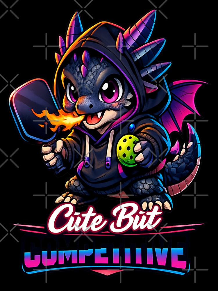 Cute But Competitive Dragon Pickleball Fire Neon Art by Xemora