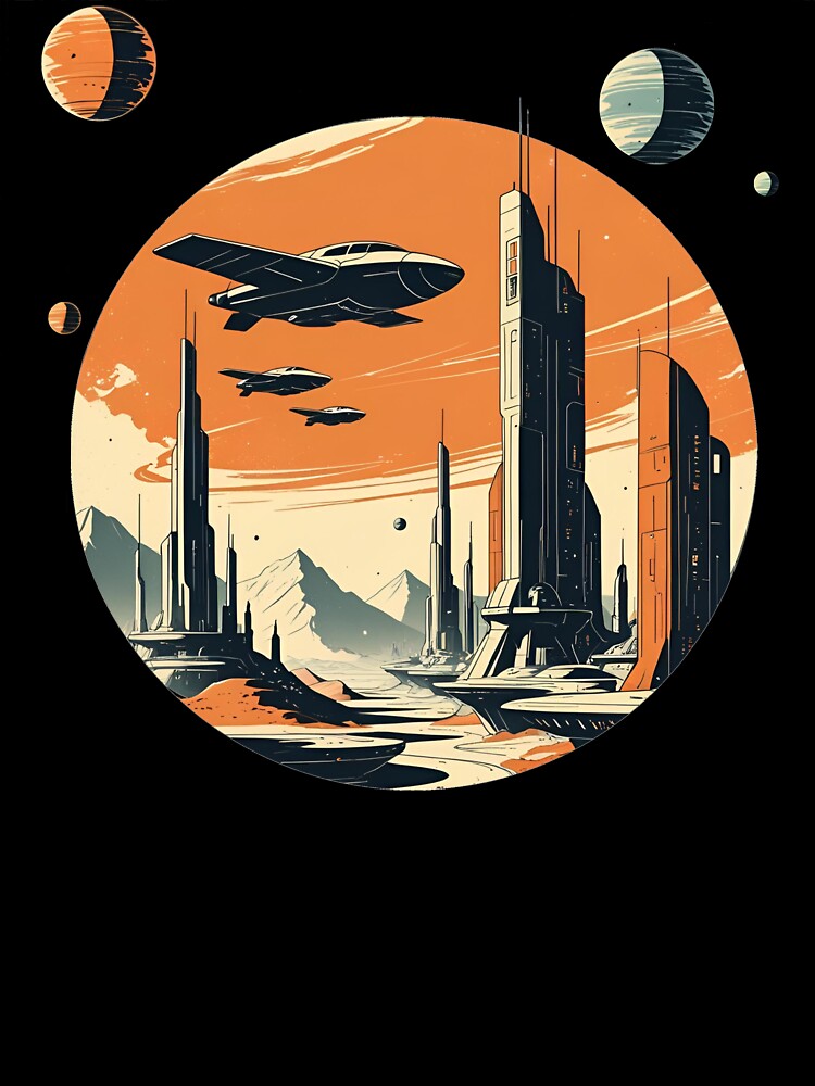 Vintage Space Retro Sci-Fi City Planets Futuristic Starships by SynizesisShop