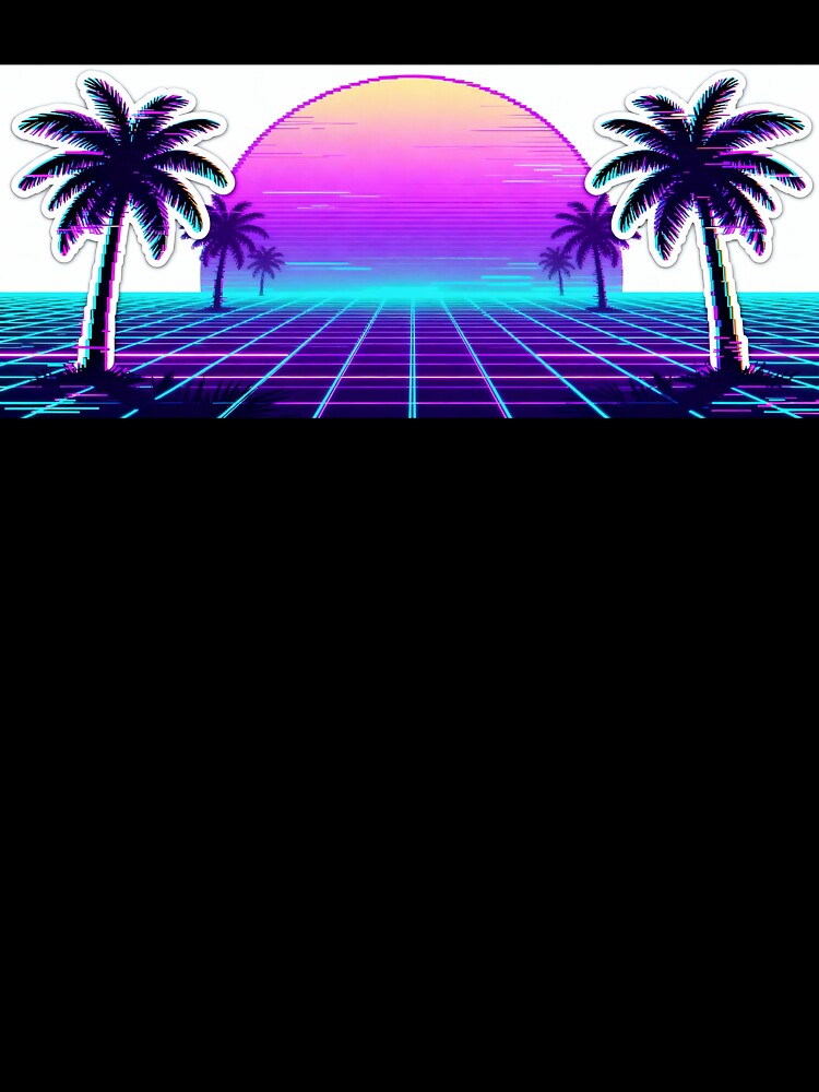 Neon Synthwave City Sunset - 80s Retro Glitch Aesthetic by PratikG24
