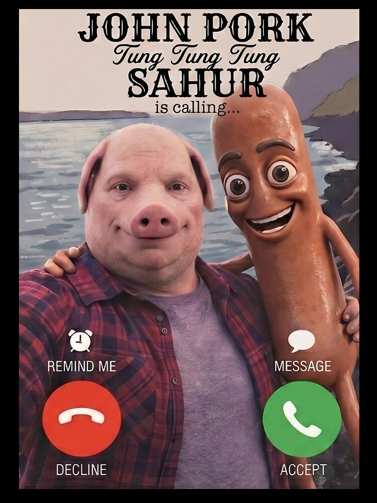 John Pork Tung Sahur Calling Brainrot Meme Gift for Boys Kid by VGAfanatic