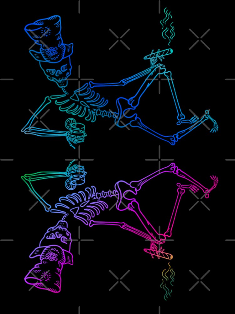Trippy Smoking Skeletons | Psychedelic Rainbow Skull Art by BoneandBloomCo