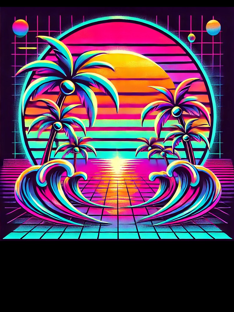 Neon Paradise – Vibrant Retro Sunset with Palm Trees & Ocean Waves by Hegen79