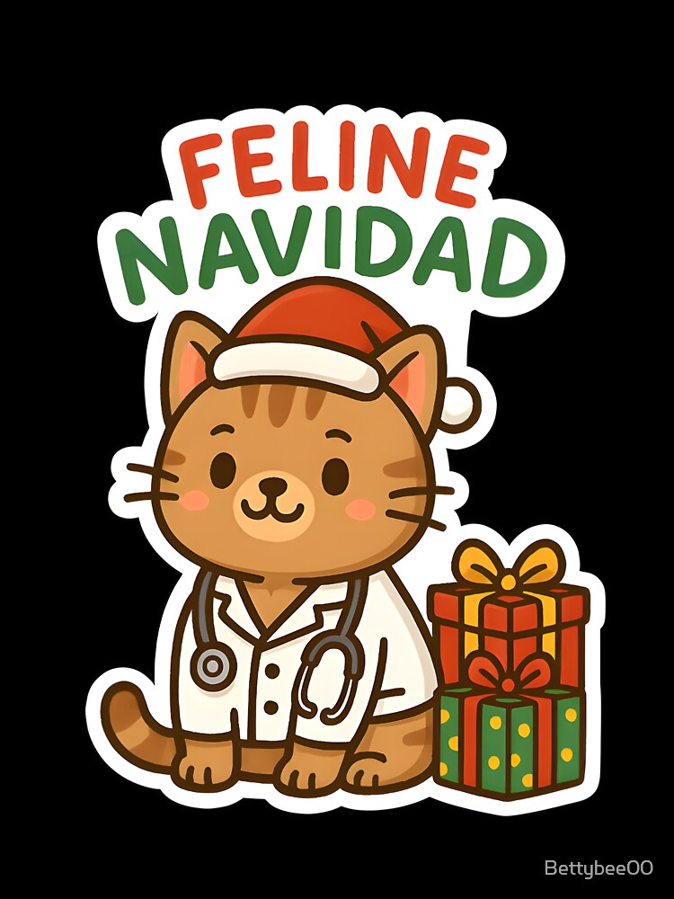 Feline Navidad – Christmas Vet Cat in Santa Hat by Bettybee00