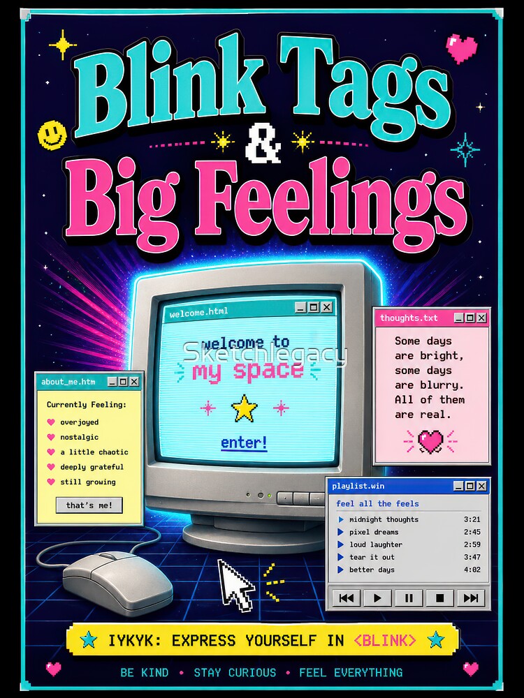 Blink Tags and Big Feelings Retro Web Poster by Sketchlegacy