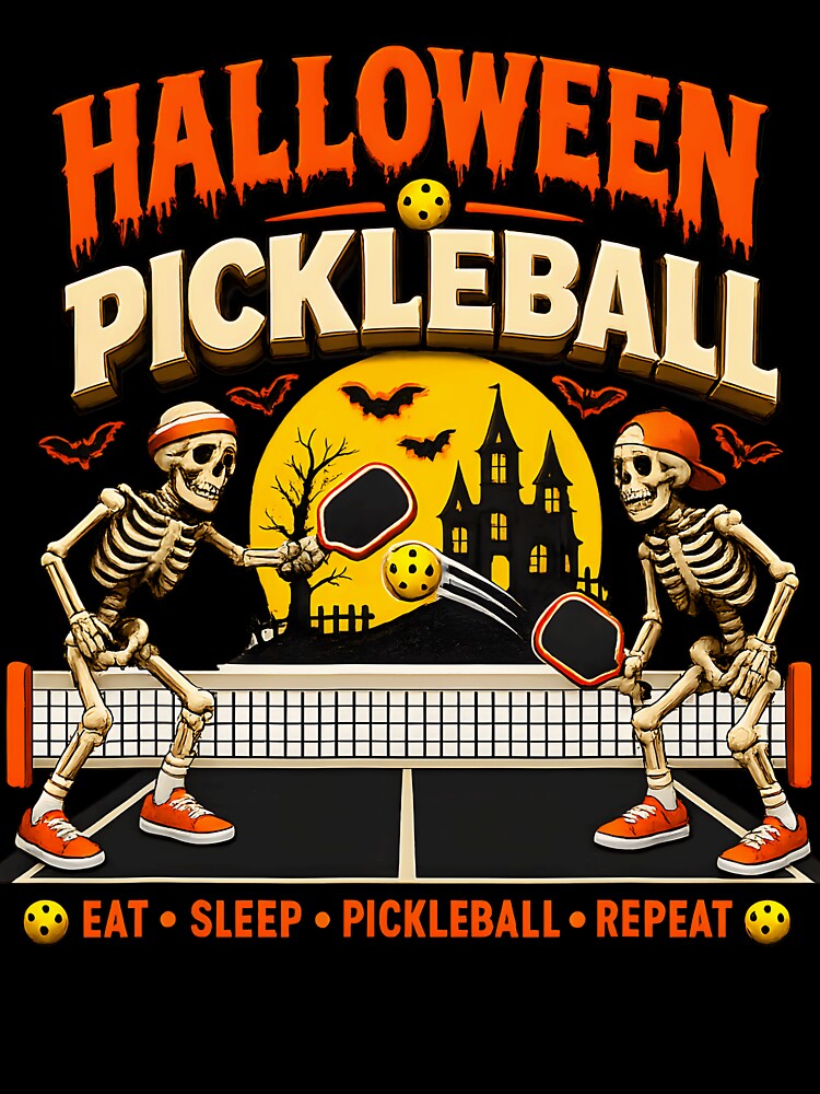 Funny Halloween Pickleball Game Skeletons and Pickle Ball by averyfisher