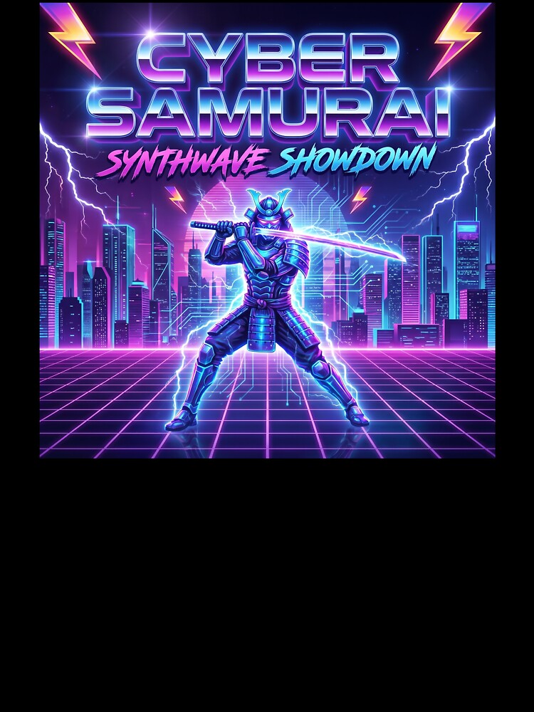 Neon Cyber Samurai Synthwave City Showdown by drhett09