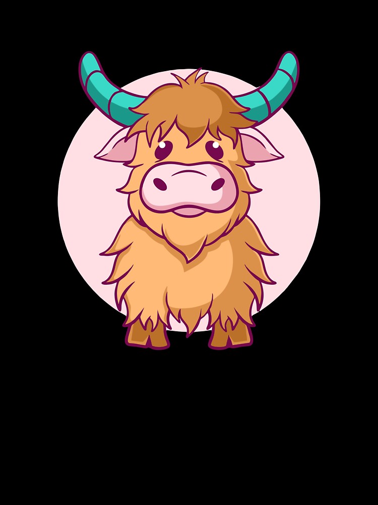 Cute Highland Cow with Blue Horns Cartoon by matildampugh